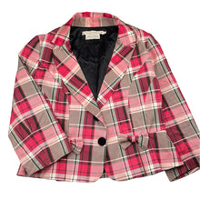 Load image into Gallery viewer, Womens Wheels &amp; Dollbaby, checked tartan cropped sleeve jacket, L: 47cm, armpit to armpit: 45cm, shoulder to cuff: 45cm, EUC, size 12,  