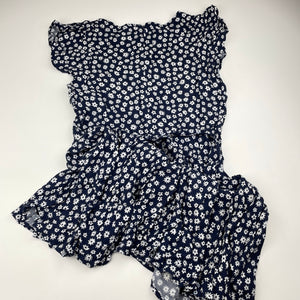 Girls Seed, navy & white floral viscose dress, FUC, size 12, L: 74cm approx