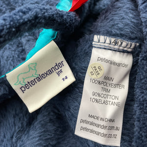Unisex Peter Alexander, navy soft fleece dressing gown / bath robe, L: 95cm, EUC, size 14,  