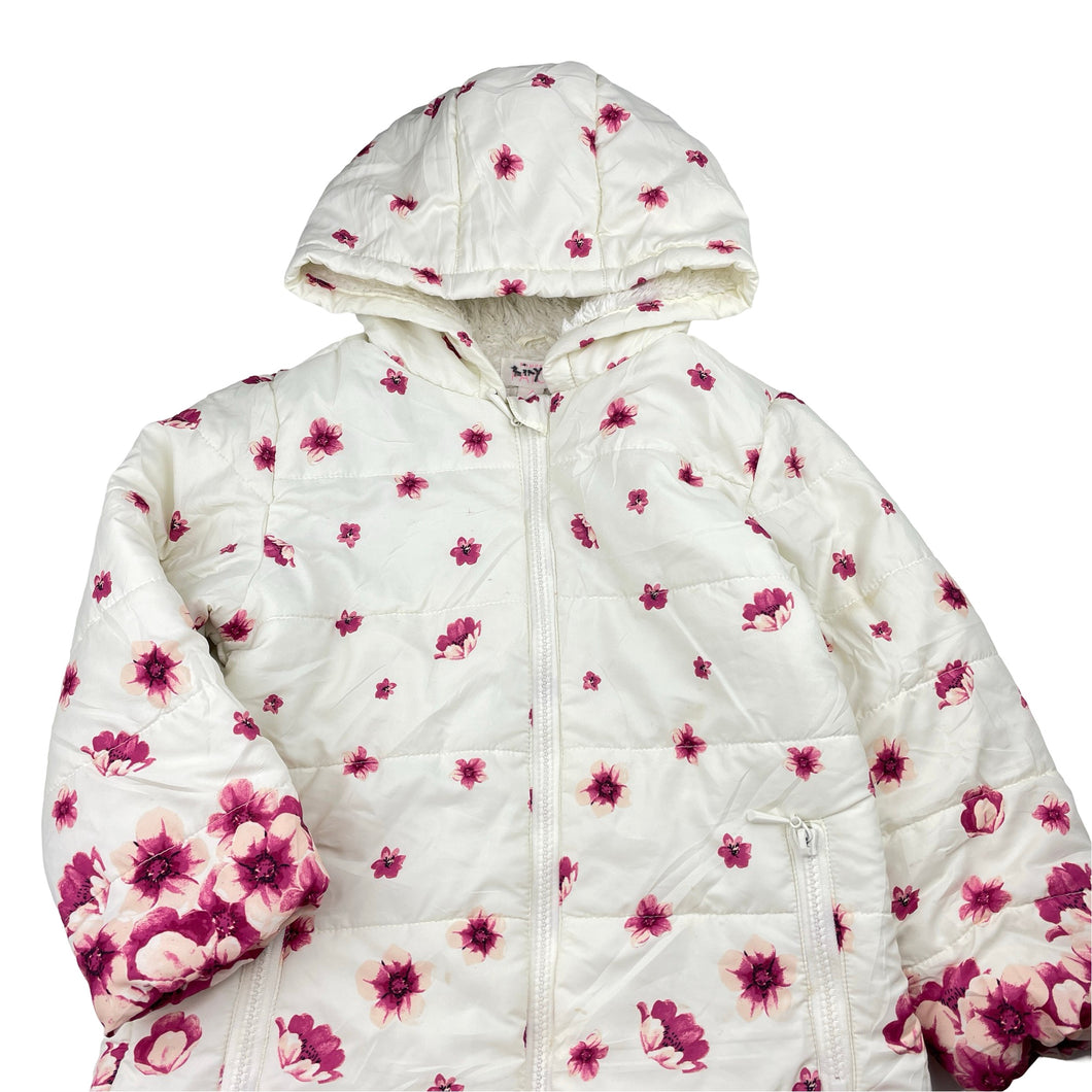Girls Pumpkin Patch, floral puffer jacket / coat, L: 50cm, light marks throughout, FUC, size 4,  