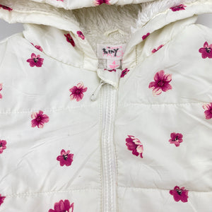 Girls Pumpkin Patch, floral puffer jacket / coat, L: 50cm, light marks throughout, FUC, size 4,  