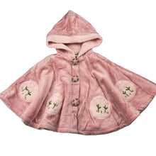 Load image into Gallery viewer, Girls pink, fleece lined velour hooded cape, L: 34cm, mark on hood, FUC, size 3-5,  