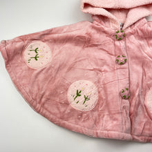 Load image into Gallery viewer, Girls pink, fleece lined velour hooded cape, L: 34cm, mark on hood, FUC, size 3-5,  