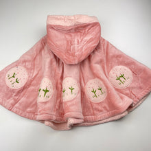 Load image into Gallery viewer, Girls pink, fleece lined velour hooded cape, L: 34cm, mark on hood, FUC, size 3-5,  