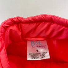 Load image into Gallery viewer, Girls B&amp;L, fluoro puffer vest / jacket, FUC, size 4,  