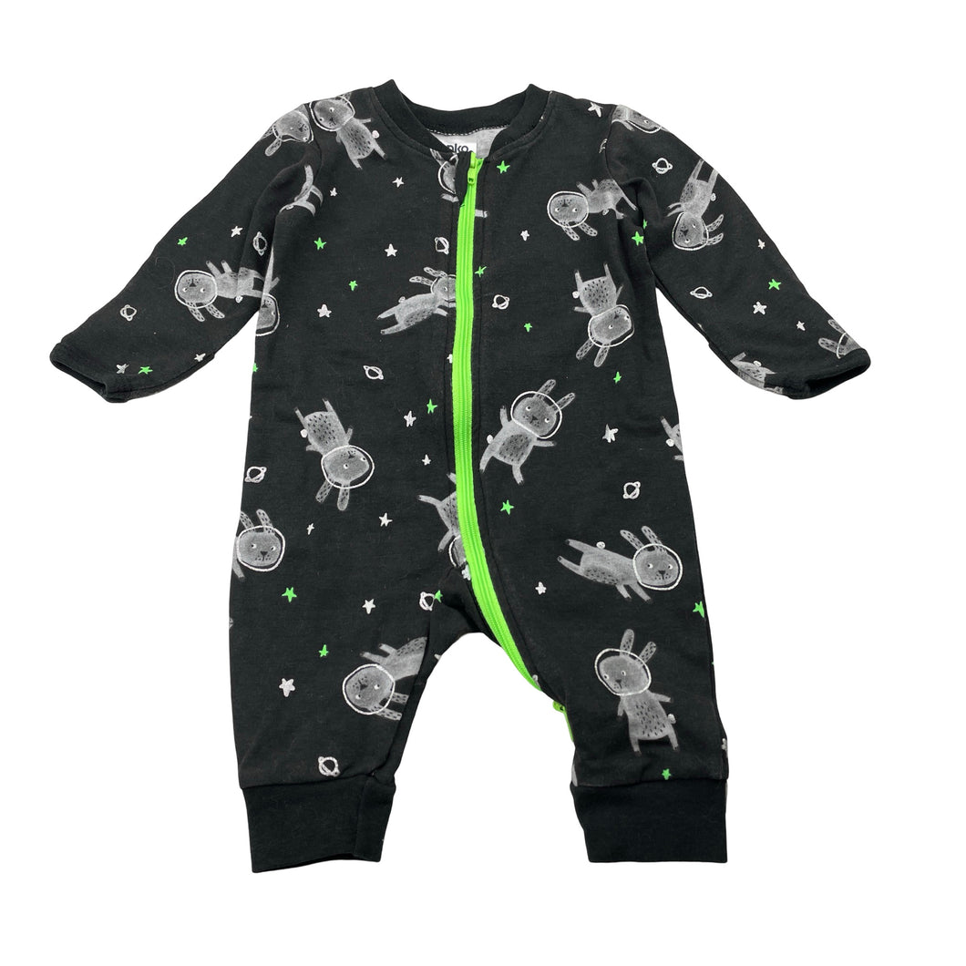 Unisex Anko, stretchy zip romper, rabbits, GUC, size 000,  