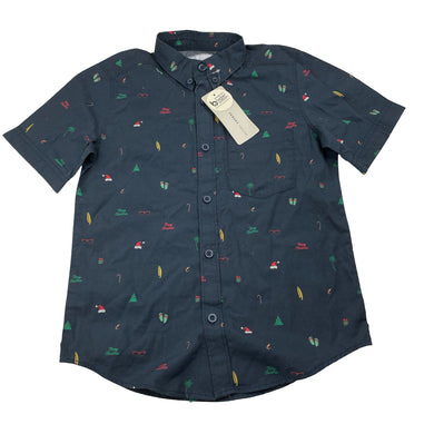 Boys Target, navy cotton Christmas short sleeve shirt, NEW, size 7,  