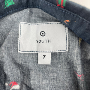 Boys Target, navy cotton Christmas short sleeve shirt, NEW, size 7,  