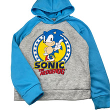 Load image into Gallery viewer, Boys SEGA, SONIC THE HEDGEHOG fleece lined hoodie sweater, pilling on cuffs, FUC, size 7-8,  