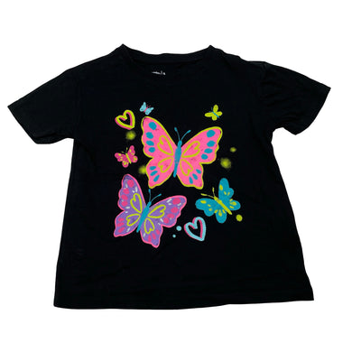 Girls Anko, black cotton tee / top, butterflies, EUC, size 3,  