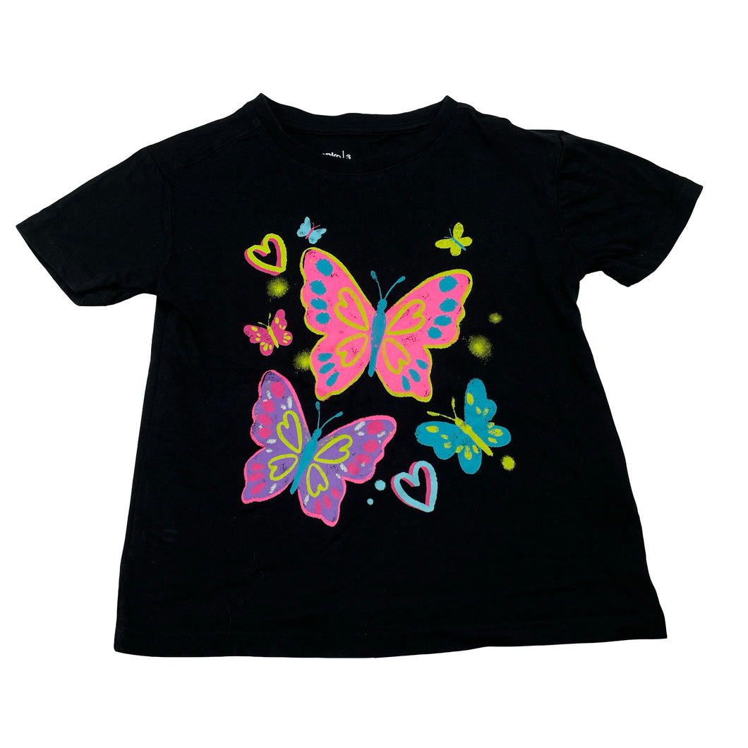 Girls Anko, black cotton tee / top, butterflies, EUC, size 3,  