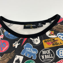 Load image into Gallery viewer, Unisex Rock Your Kid, stretchy long sleeve tee / top, wash fade, loose stitching on cuffs, FUC, size 10,  