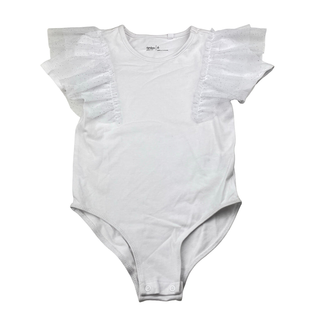 Girls Anko, tulle trim stretchy bodysuit, EUC, size 6,  