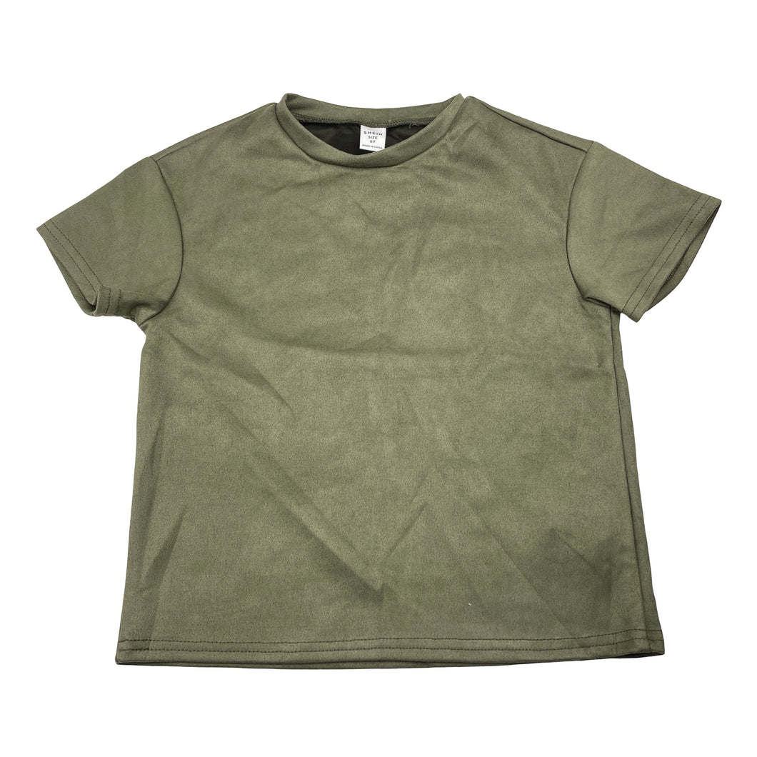 Girls SHEIN, khaki velour short sleeve top, EUC, size 6,  