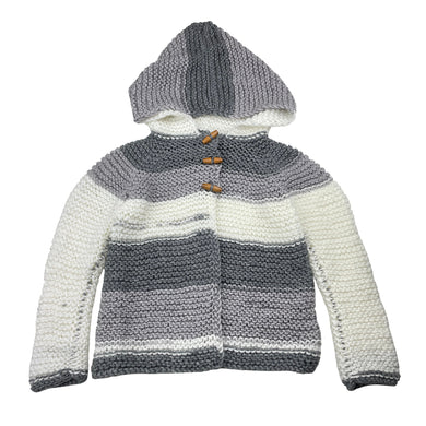 Unisex handmade, knit hooded cardigan / sweater, no size, L: 37cm, armpit to armpit: 29cm, armpit to cuff: 27cm, EUC, size 3-4,  