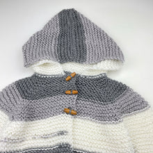 Load image into Gallery viewer, Unisex handmade, knit hooded cardigan / sweater, no size, L: 37cm, armpit to armpit: 29cm, armpit to cuff: 27cm, EUC, size 3-4,  