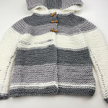 Load image into Gallery viewer, Unisex handmade, knit hooded cardigan / sweater, no size, L: 37cm, armpit to armpit: 29cm, armpit to cuff: 27cm, EUC, size 3-4,  