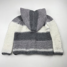 Load image into Gallery viewer, Unisex handmade, knit hooded cardigan / sweater, no size, L: 37cm, armpit to armpit: 29cm, armpit to cuff: 27cm, EUC, size 3-4,  