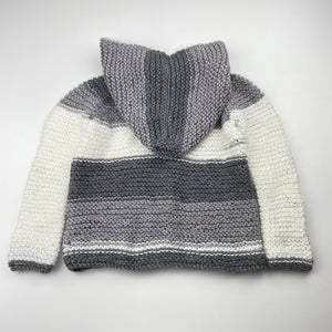 Unisex handmade, knit hooded cardigan / sweater, no size, L: 37cm, armpit to armpit: 29cm, armpit to cuff: 27cm, EUC, size 3-4,  