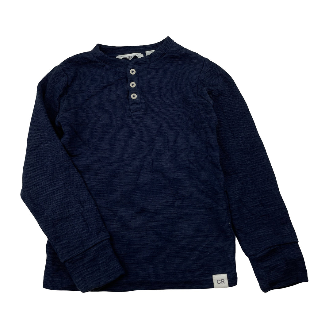 Boys Country Road, navy organic cotton blend long sleeve henley top, GUC, size 6,  