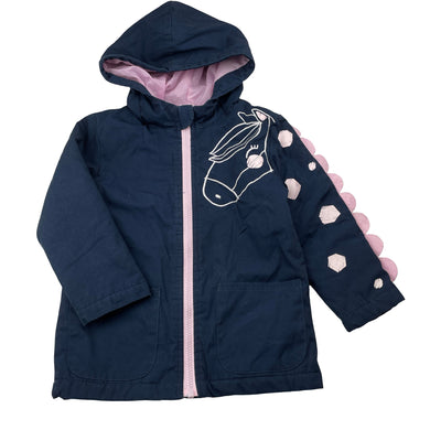 Girls Anko, navy hooded jacket / coat, horse, GUC, size 4,  