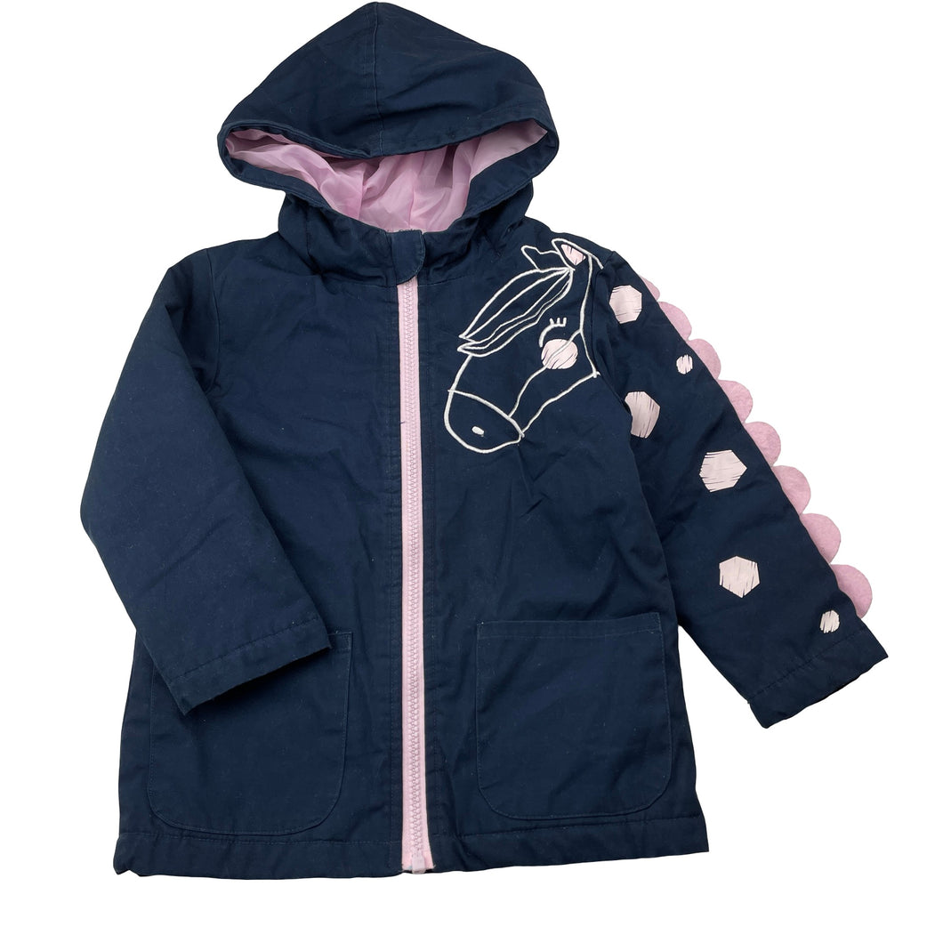 Girls Anko, navy hooded jacket / coat, horse, GUC, size 4,  