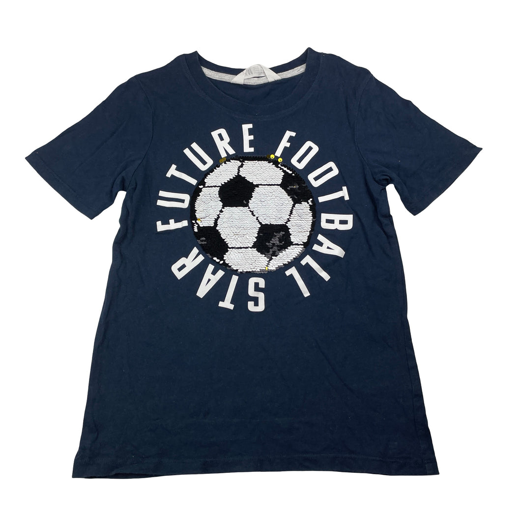 Unisex H&M, flip sequin cotton tee / top, soccer, GUC, size 7-8,  