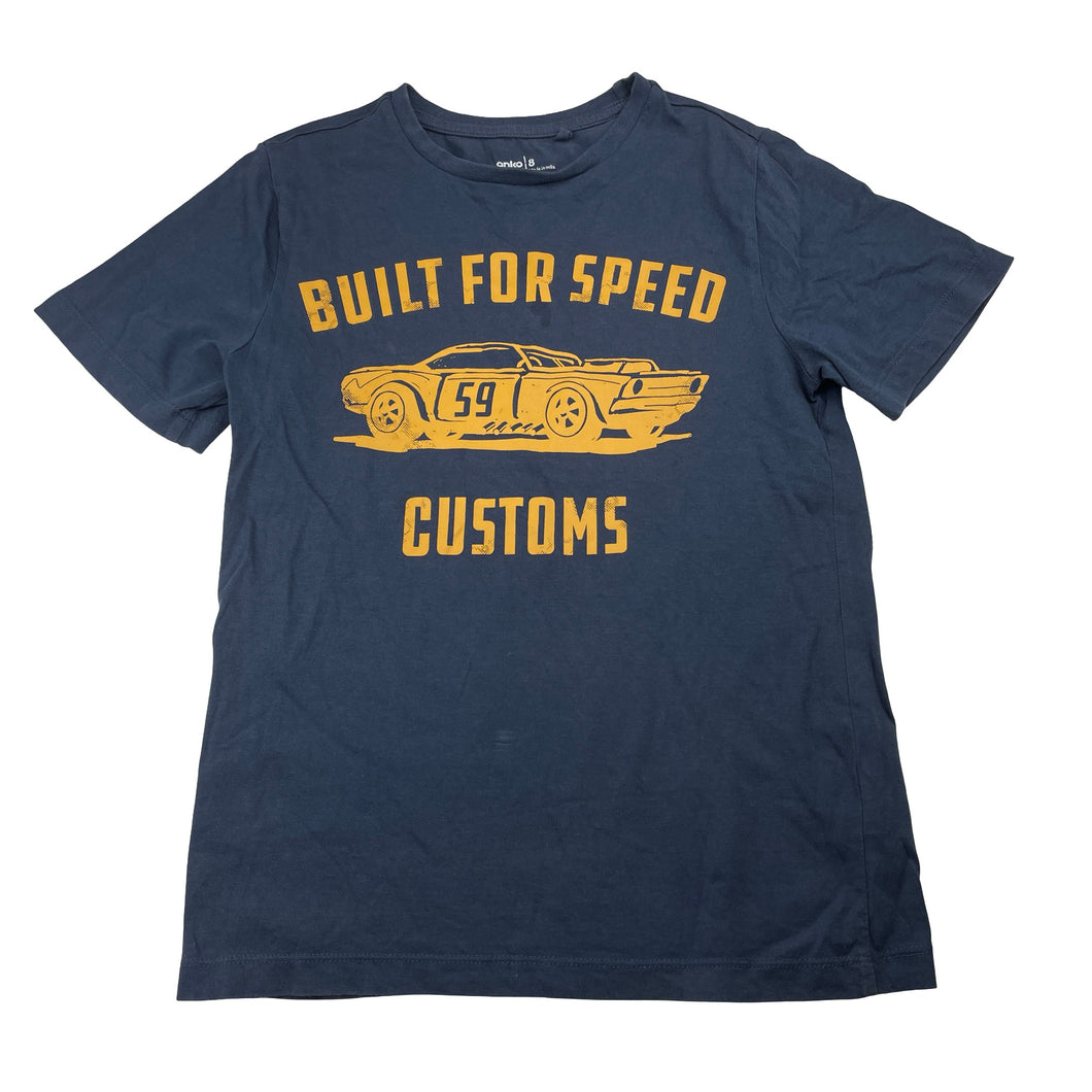 Boys Anko, navy cotton tee / top, racing car, EUC, size 8,  