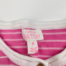 Load image into Gallery viewer, Girls Pumpkin Patch, pink &amp; white knitted cotton cardigan, GUC, size 7,  