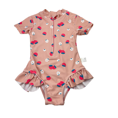Girls NIDUO BEAR, pink swim one-piece, strawberries, EUC, size 2,  
