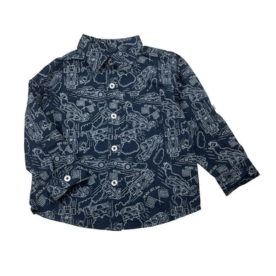 Boys Kids Headquarters, navy lightweight long sleeve shirt, racing cars, EUC, size 2,  