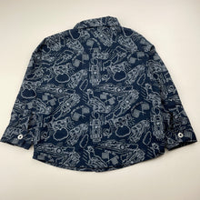 Load image into Gallery viewer, Boys Kids Headquarters, navy lightweight long sleeve shirt, racing cars, EUC, size 2,  