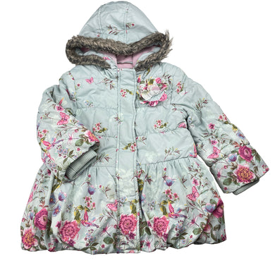 Girls Monsoon, fleece lined floral jacket / coat, light mark lower front, FUC, size 2-3,  