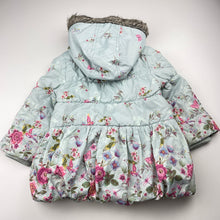 Load image into Gallery viewer, Girls Monsoon, fleece lined floral jacket / coat, light mark lower front, FUC, size 2-3,  