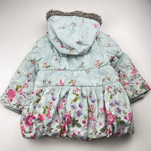 Girls Monsoon, fleece lined floral jacket / coat, light mark lower front, FUC, size 2-3,  