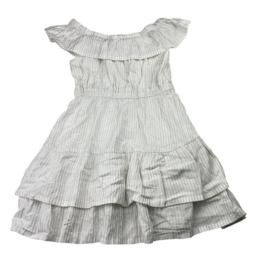 Girls Country Road, cotton lined metallic silver stripe dress, EUC, size 5, L: 56cm