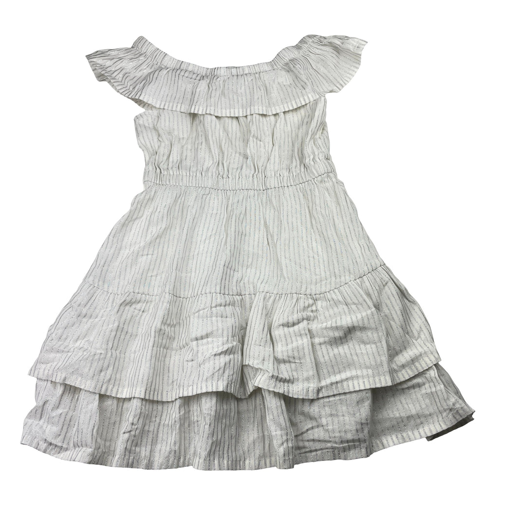 Girls Country Road, cotton lined metallic silver stripe dress, EUC, size 5, L: 56cm
