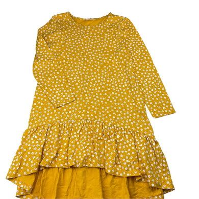 Girls Cotton On, yellow floral cotton long sleeve dress, EUC, size 8, L: 60cm at front