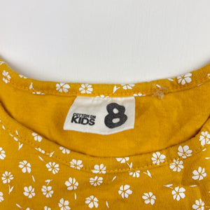 Girls Cotton On, yellow floral cotton long sleeve dress, EUC, size 8, L: 60cm at front