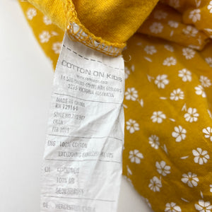 Girls Cotton On, yellow floral cotton long sleeve dress, EUC, size 8, L: 60cm at front