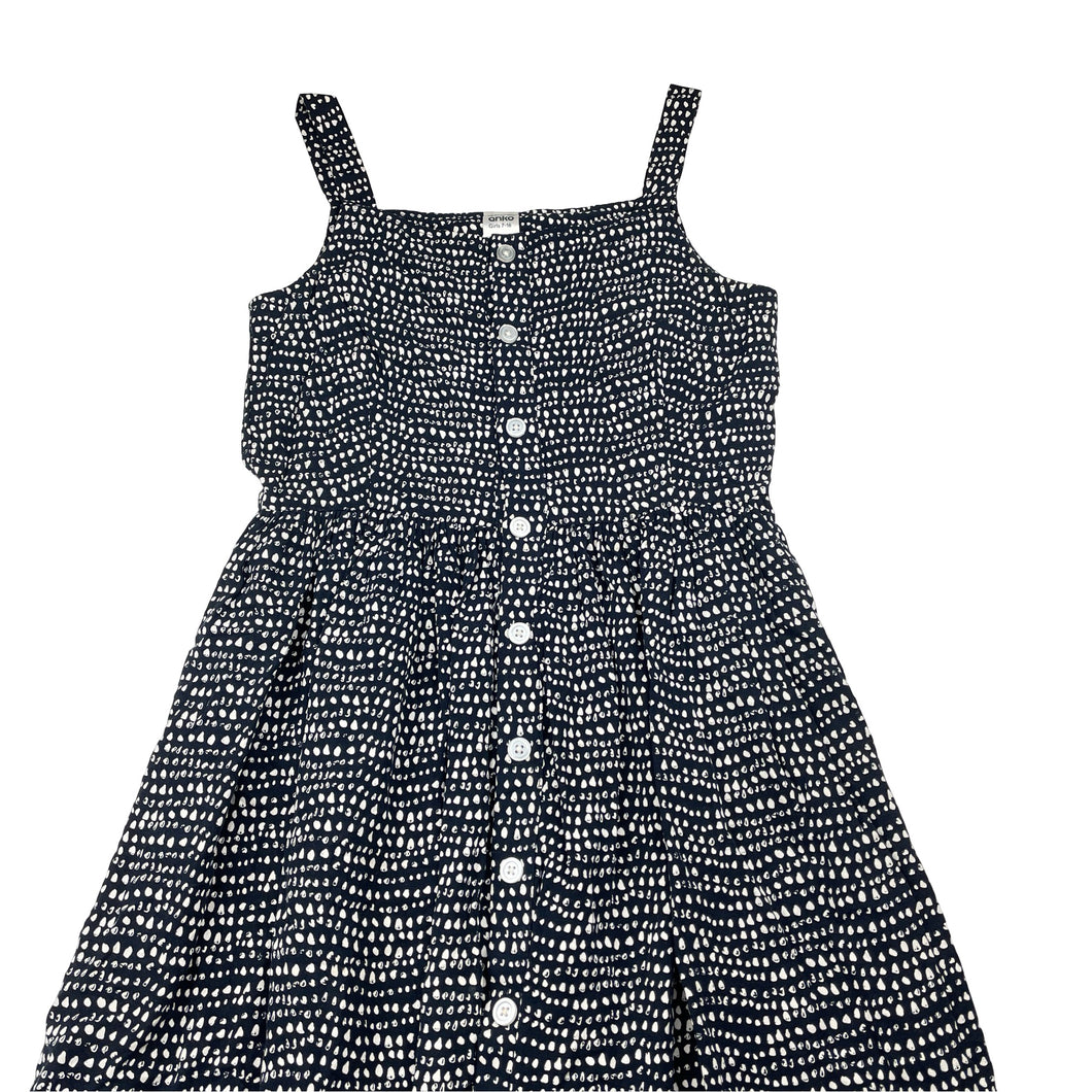 Girls Anko, navy & white viscose summer dress, EUC, size 10, L: 74cm