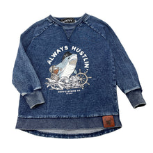 Load image into Gallery viewer, Boys OOVY, knit denim long sleeve top, shark, light wear on cuffs, FUC, size 3,  