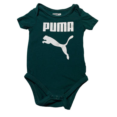 Unisex Puma, green cotton bodysuit / romper, EUC, size 00,  