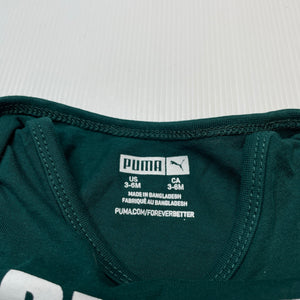 Unisex Puma, green cotton bodysuit / romper, EUC, size 00,  