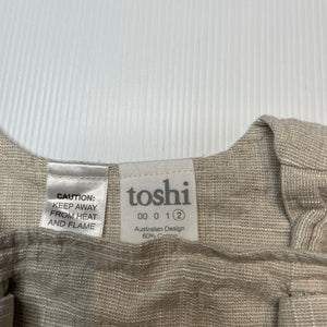 Unisex Toshi, cotton / linen romper / shortalls, EUC, size 2,  