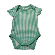 Load image into Gallery viewer, Unisex Baby Berry, green check cotton bodysuit / romper, GUC, size 000,  