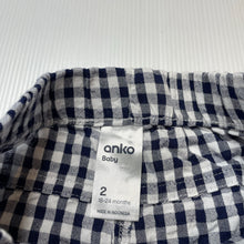 Load image into Gallery viewer, Boys Anko, navy check lightweight cotton shorts, elasticated, GUC, size 2,  