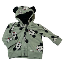 Load image into Gallery viewer, Boys H&amp;M, Disney Mickey Mouse organic cotton fleece lined zip hoodie sweater, GUC, size 0000-000,  