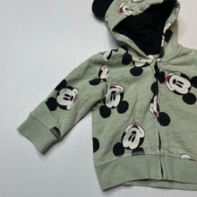 Load image into Gallery viewer, Boys H&amp;M, Disney Mickey Mouse organic cotton fleece lined zip hoodie sweater, GUC, size 0000-000,  