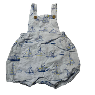 Boys purebaby, lightweight organic cotton / linen romper / shortalls, EUC, size 1,  